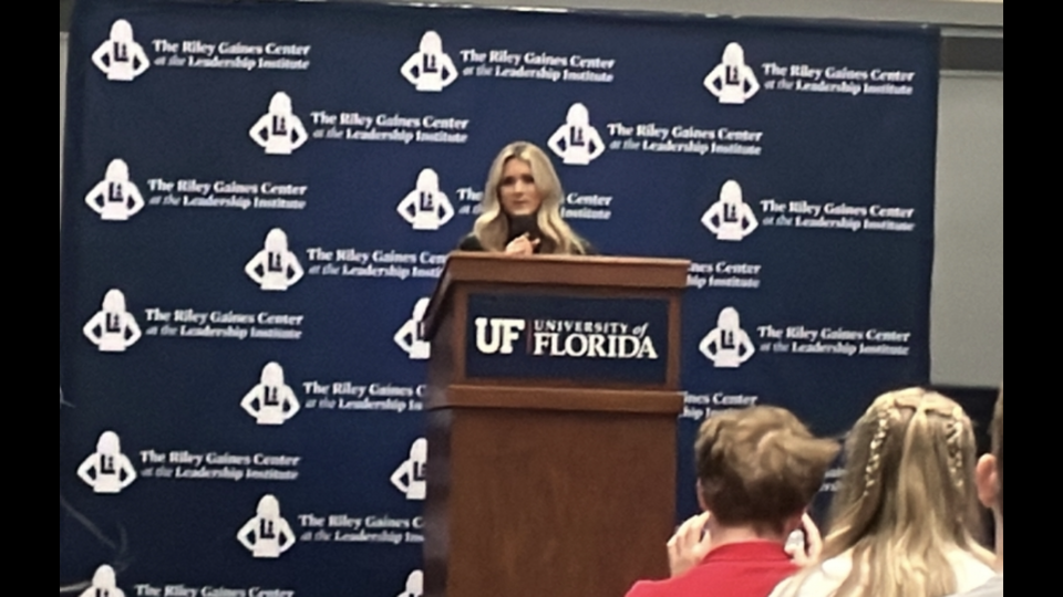 Former UK Swimmer Riley Gaines Speaks at UF on Transgender People Competing in Sports